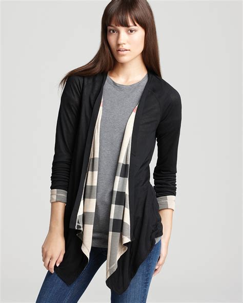 burberry waterfall cardigan black|Check Label Wool Cardigan in Black .